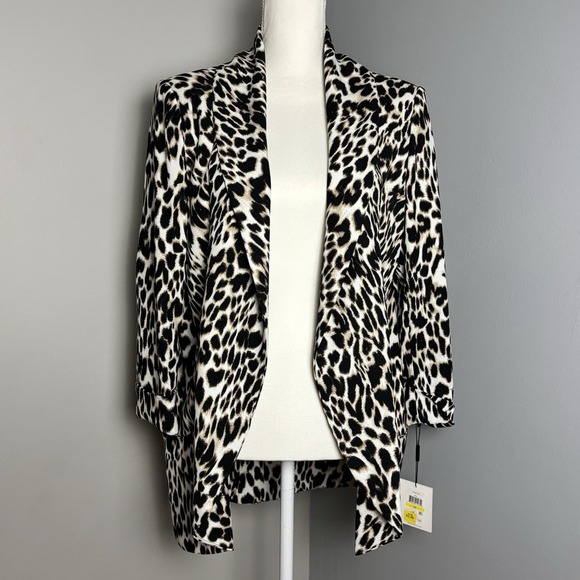 Calvin Klein Sweaters - Calvin Klein Womens M Leopard Print Open Cardigan 3/4 Sleeves Oversized Blazer